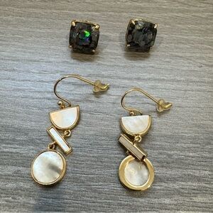 2 Pair Earrings - Confetti Studs and Beige Drop Earrings